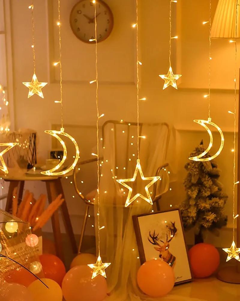 

Star Moon Curtain Lights 120 LED Moon Star Christmas Lights Star Light Decoration Wedding Christmas Tree Party Garden Indoor Outdoor, Style1