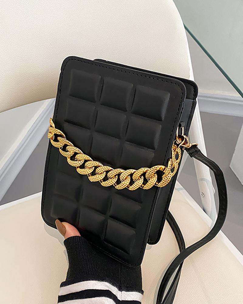 

Chain Decor Square Crossbody Bag, Black