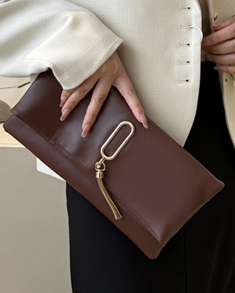 

Tassel Detail Flap Clutch Bag, Coffee