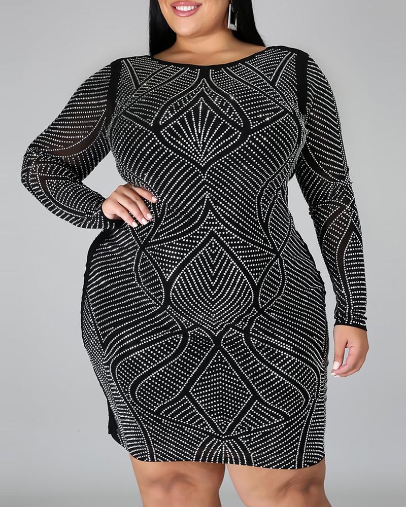 

Studded Long Sleeve Bodycon Dress, Black