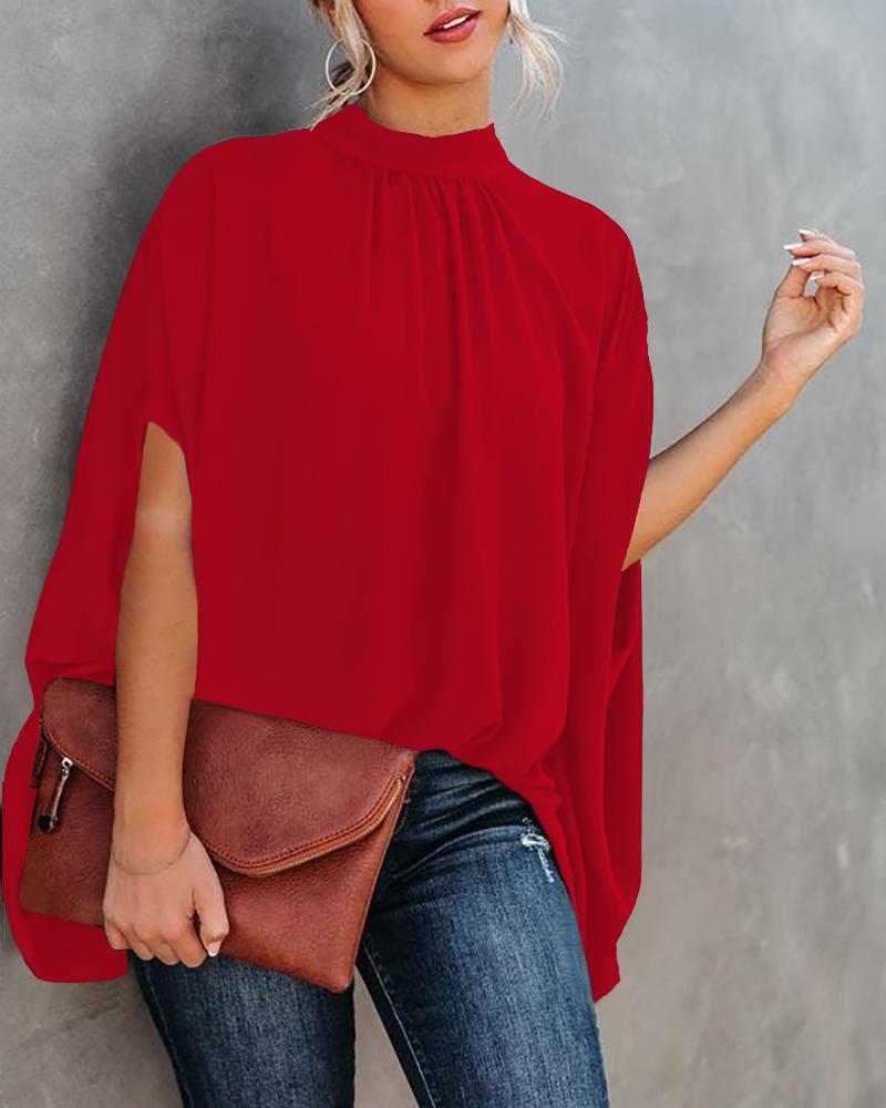

Batwing Sleeve Cape Design Top, Red
