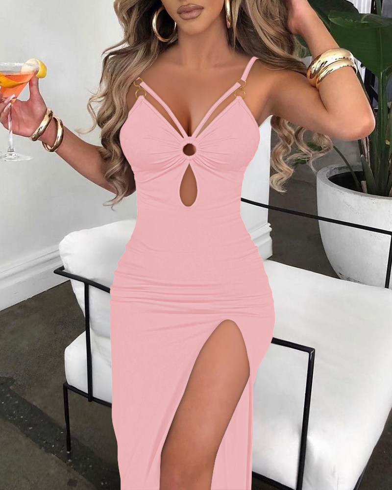 

Hollow Out High Slit Bodycon Dress, Pink