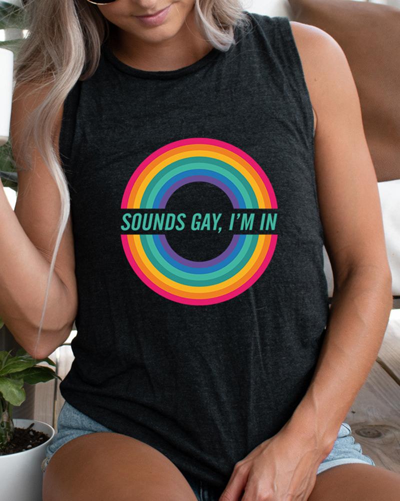 

Sounds Gay I'm In Rainbow Circle Print Tank Top, Black