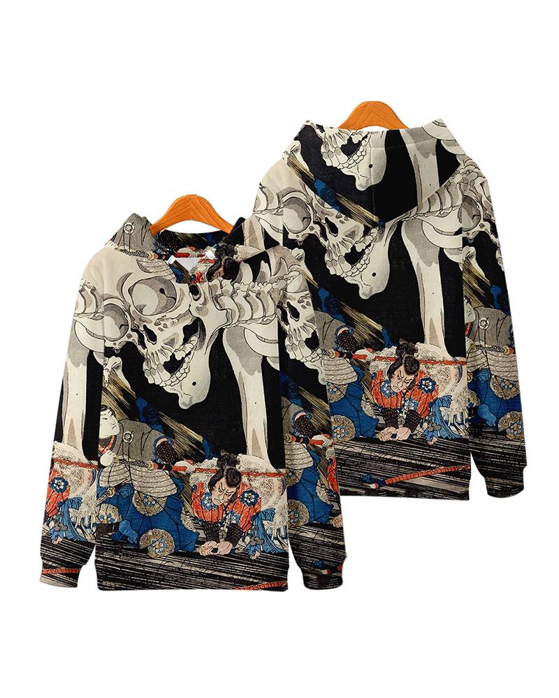 

Classical Patterns Print Long Sleeve Loose Hooded Sweatshirts, Style3