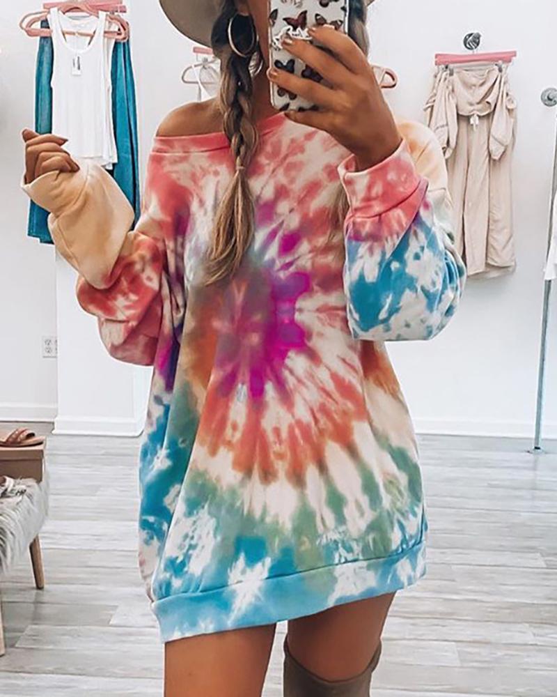 

Tie Dye Print Long Sleeve Casual Top, Orange