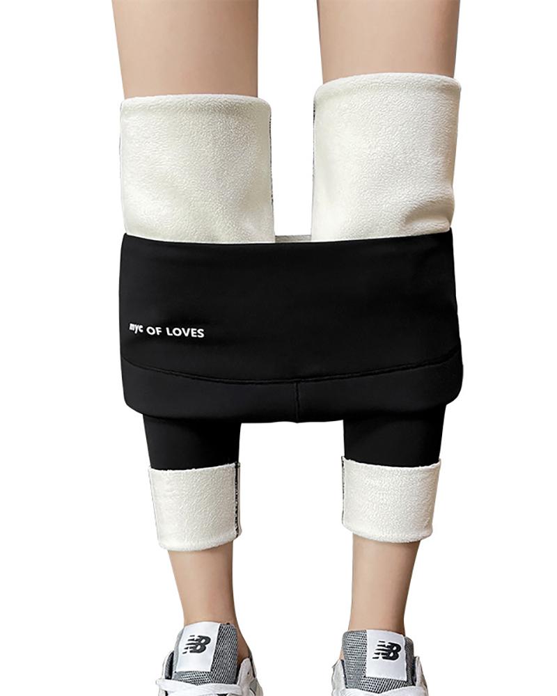 

Letter Print Thermal Lined High Waist Leggings, Black