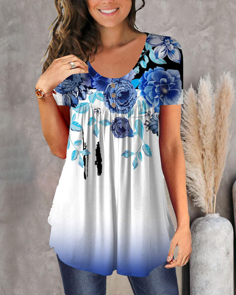 

Floral Print Ruched Detail Flowy T-shirt, Style3