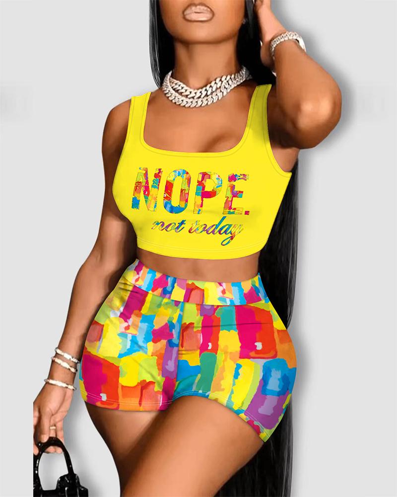 

Nope Not Today Tie Dye Print Crop Tank Top & Shorts Set, Multicolor