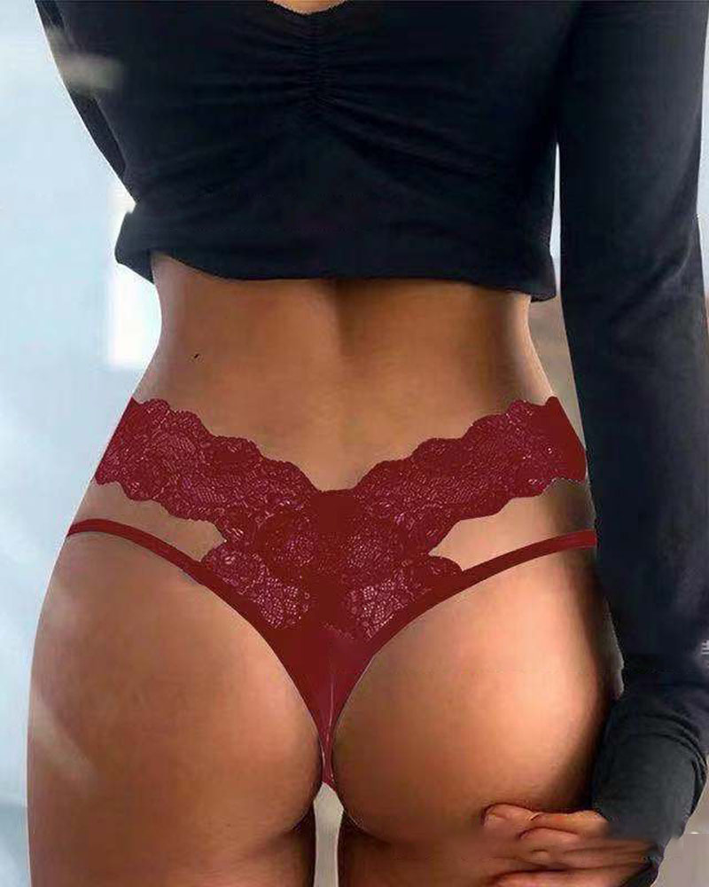 

Cutout Contrast Lace Thong Panty, Red