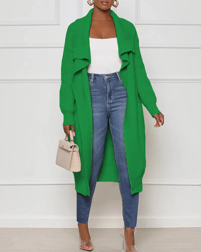 

Ruffle Hem Long Sleeve Longline Knit Cardigan, Green