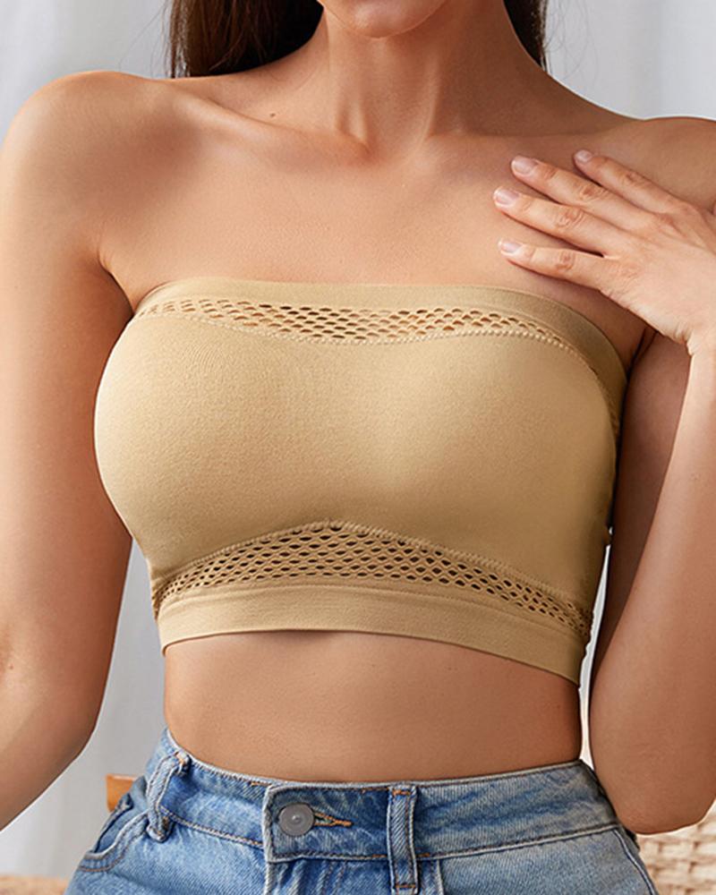 

Hollow Out Breathable Bandeau Bra Top, Nude