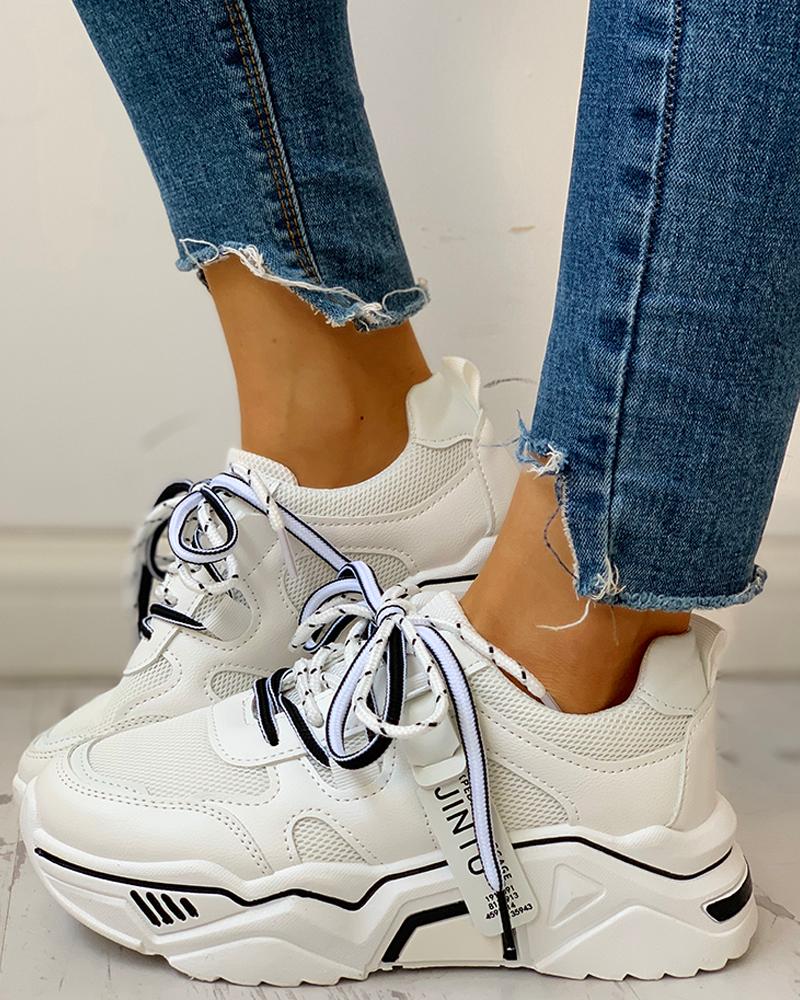 

Platforms Lace-Up Breathable Casual Sneakers, White