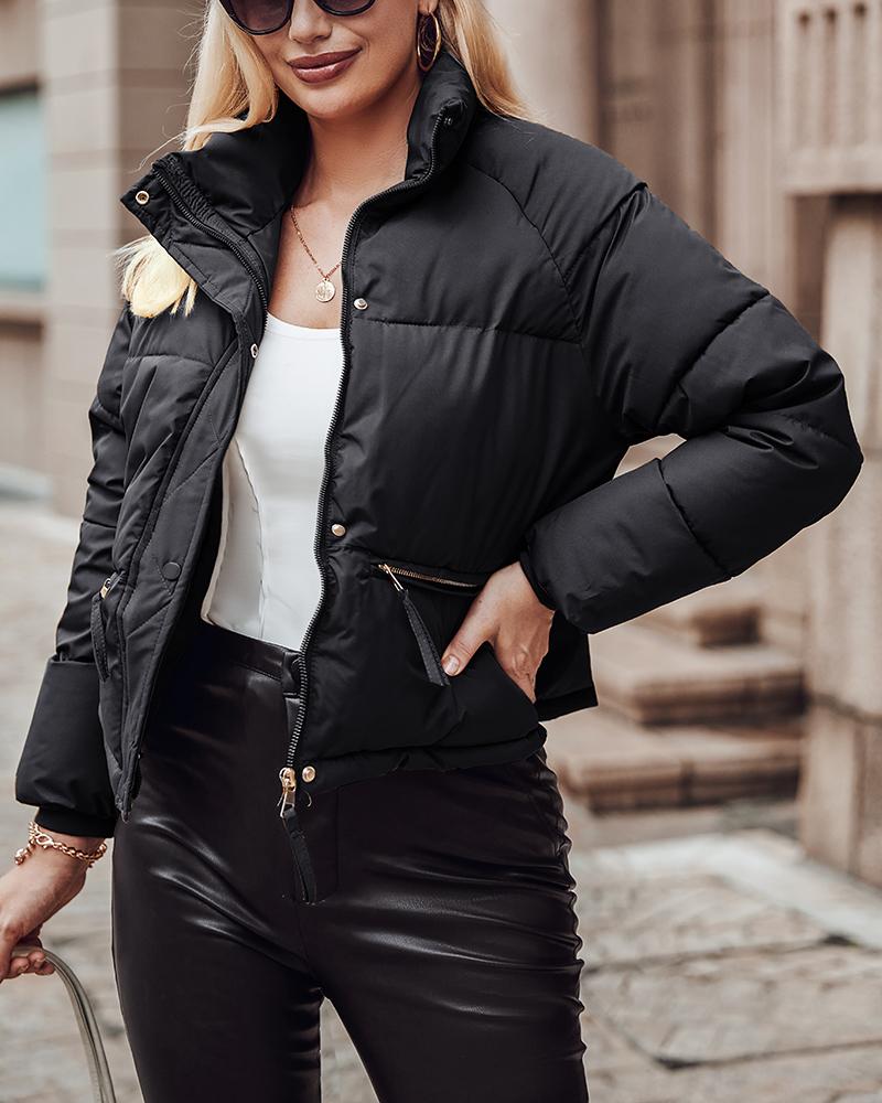 

Zipper Design Baggy Puffer Jacket, Black