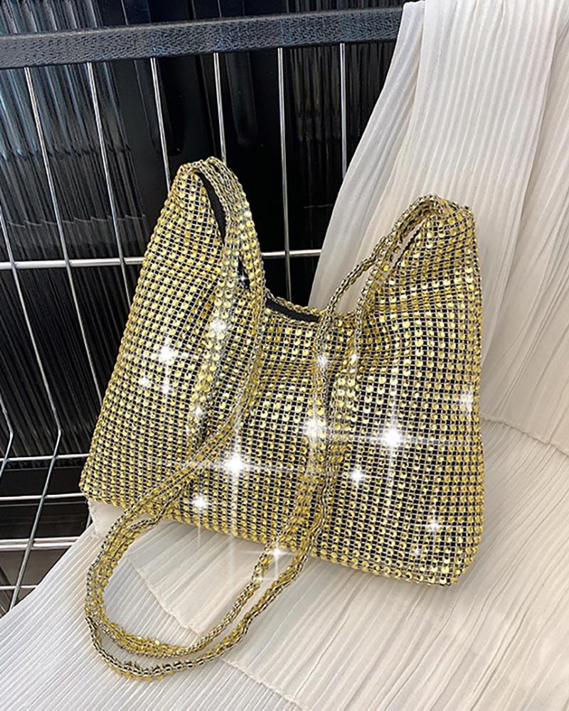 

Rhinestone Decor Vintage Shoulder Bag, Gold