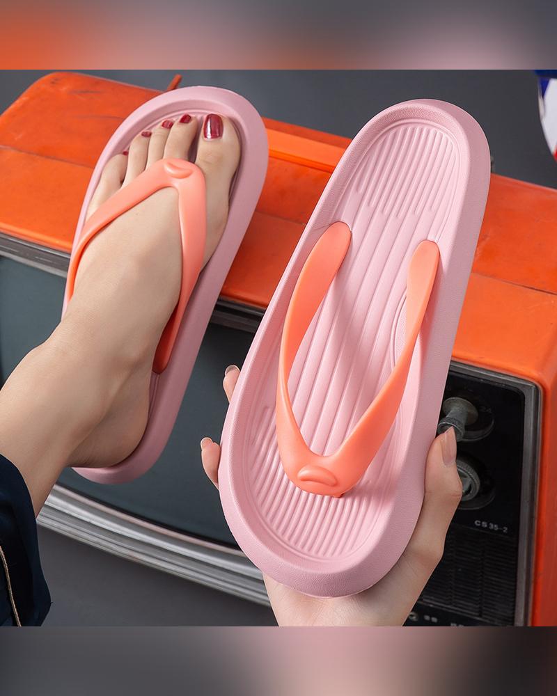 

Colorblock Patchwork Flip-flop Platform Slippers, Pink