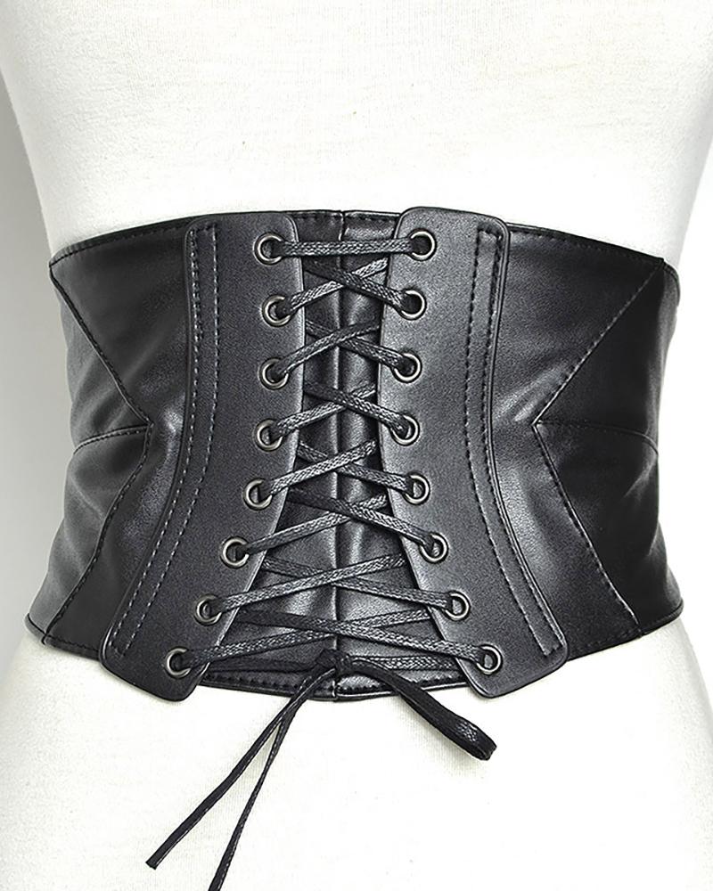 

Eyelet Lace-up Front Wide Belt, Black