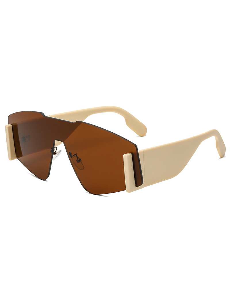 

1Pair Flat Top Rimless Trendy Sunglasses, Beige