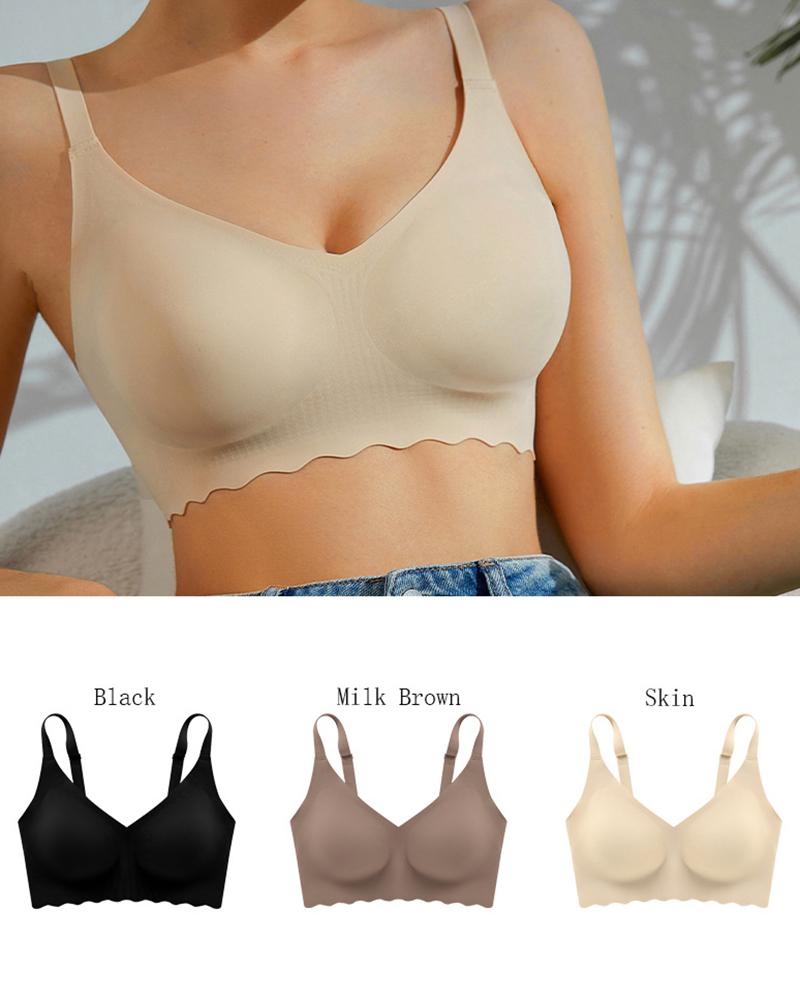 

Scallop Trim Seamless Wireless Lifting Bra, Nude