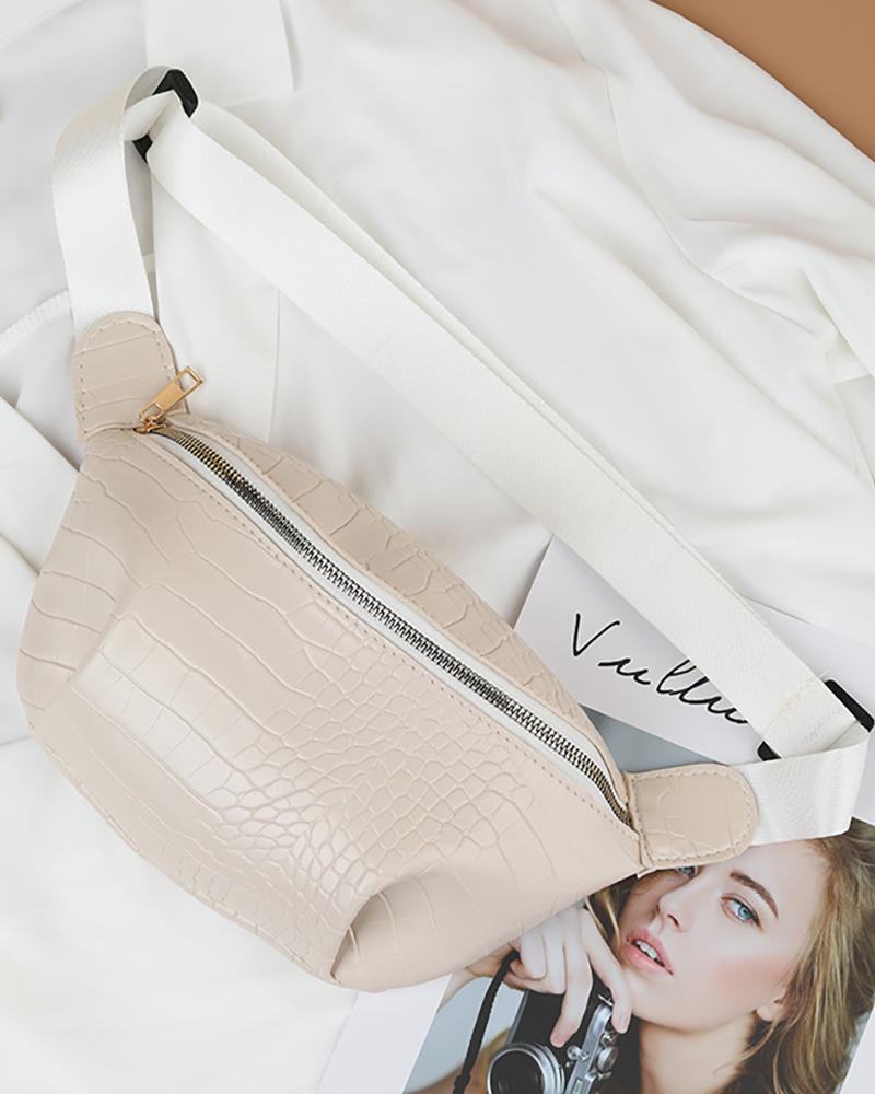 

Zipper Design Crocodile Shoulder Bag, Nude