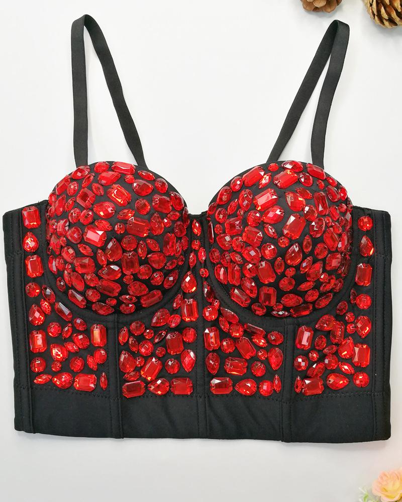 

Geometric Sequin Removable Strap Crop Corset Top, Style2