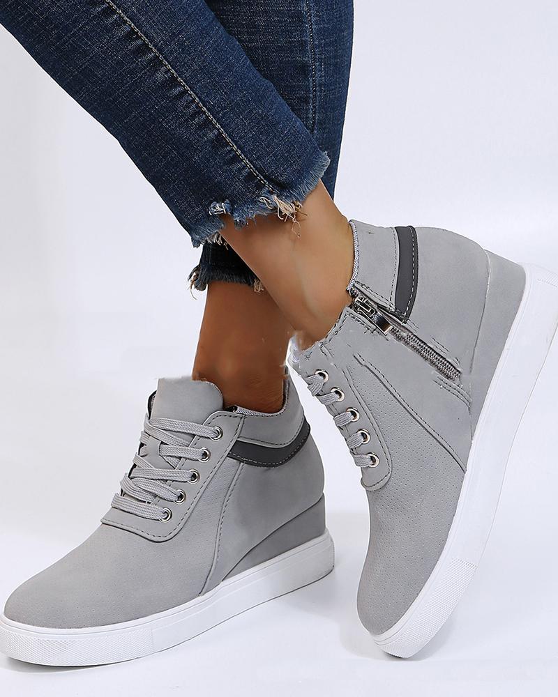 

Womens Ventilation Hole Round Toe Lace Up Wedges Shoes, Gray