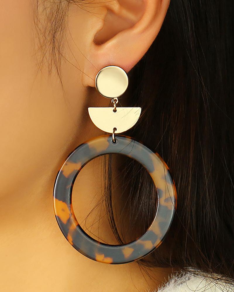 

1Pair Cheetah Pattern Disc Round Drop Earrings, Leopard