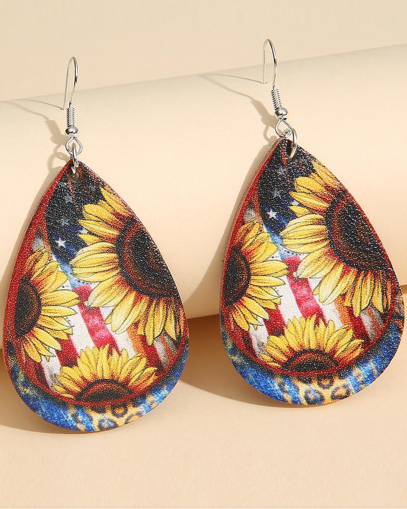 

1Pair Independence Day Flag Sunflower Hook Earrings, Multicolor