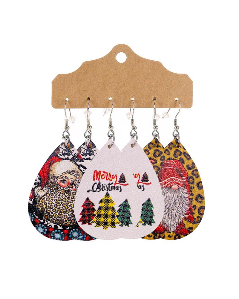 

3Pair Christmas Santa Claus Snowman Print Drop Earrings, Style3