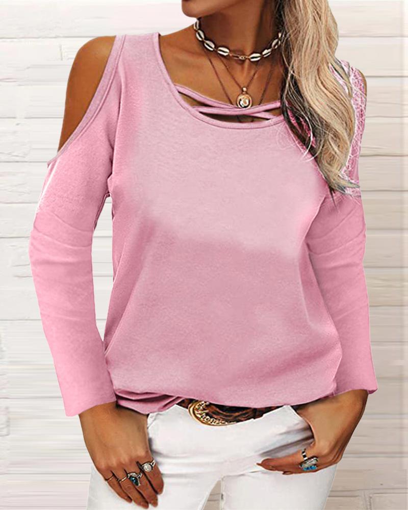 

Cold Shoulder Long Sleeve Top, Pink