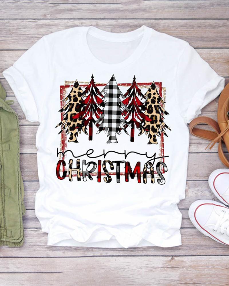 

Christmas Tree Letter Print Short Sleeve Top, Style4