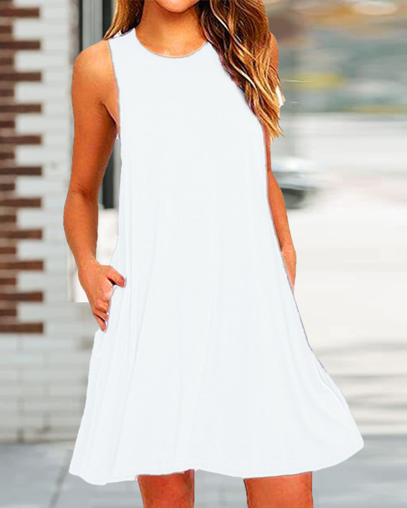 

Pocket Detail Casual Tank Dress, White