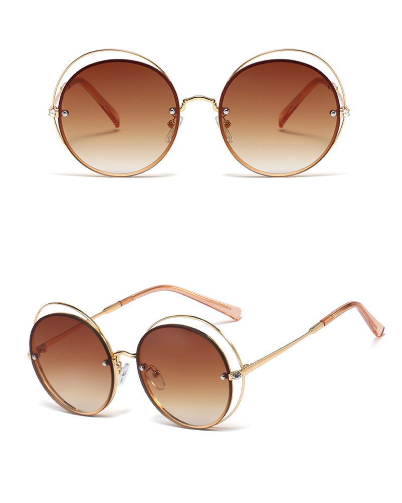 

1Pair Round Shaped Metal Frame Tinted Lens Sunglasses, Coffee