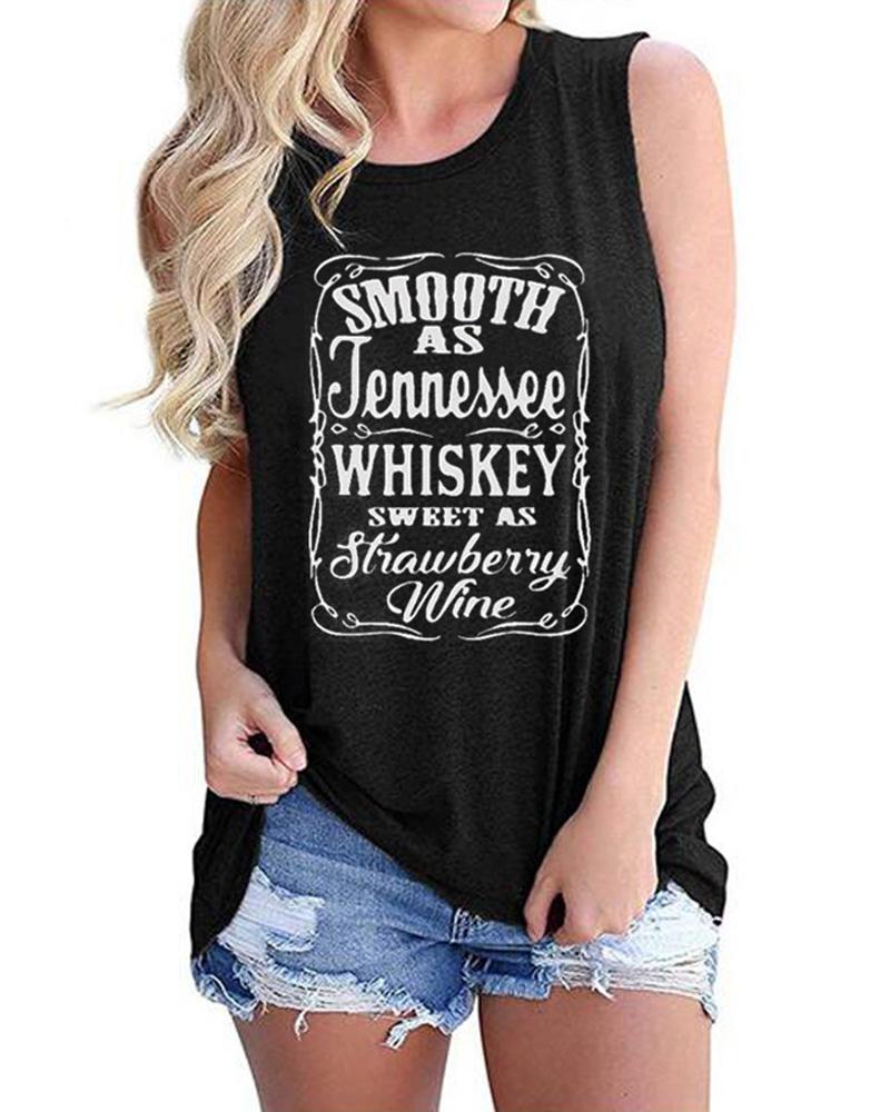 

Women' Whiskey Letter Print Sleeveless T-shirt, Black