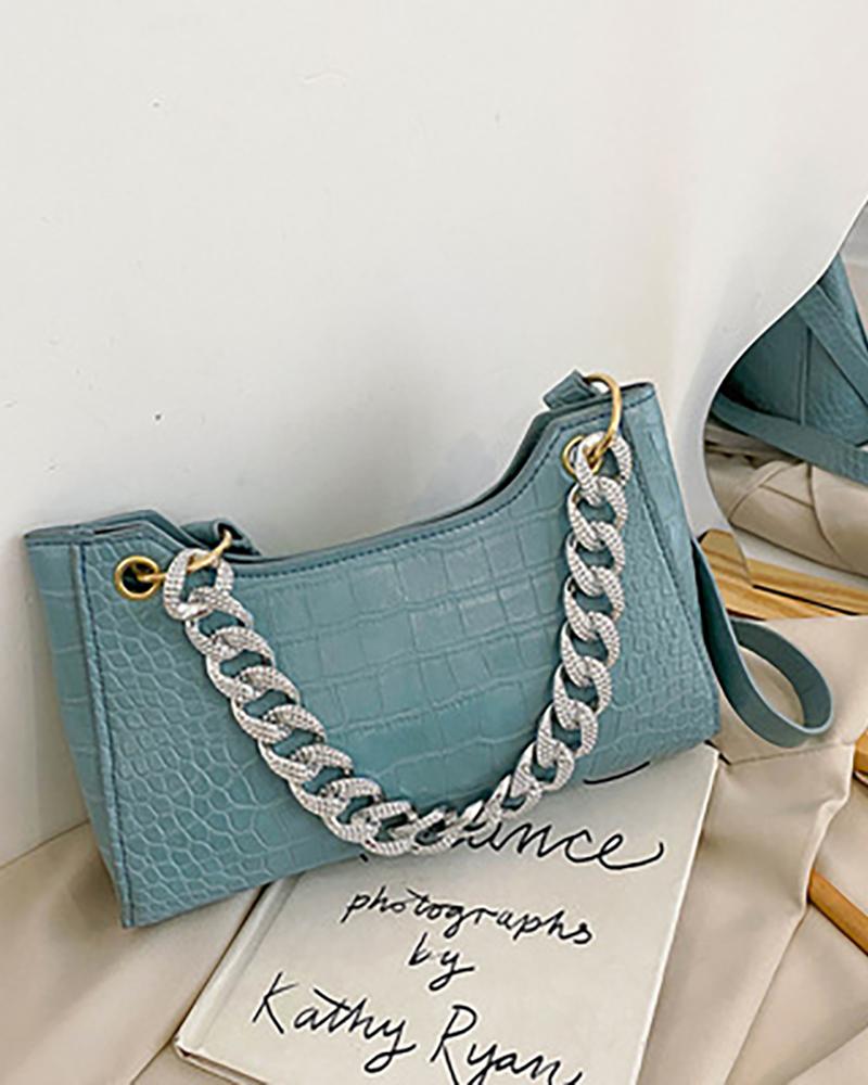 

Studded Chain Strap Shoulder Bag, Blue