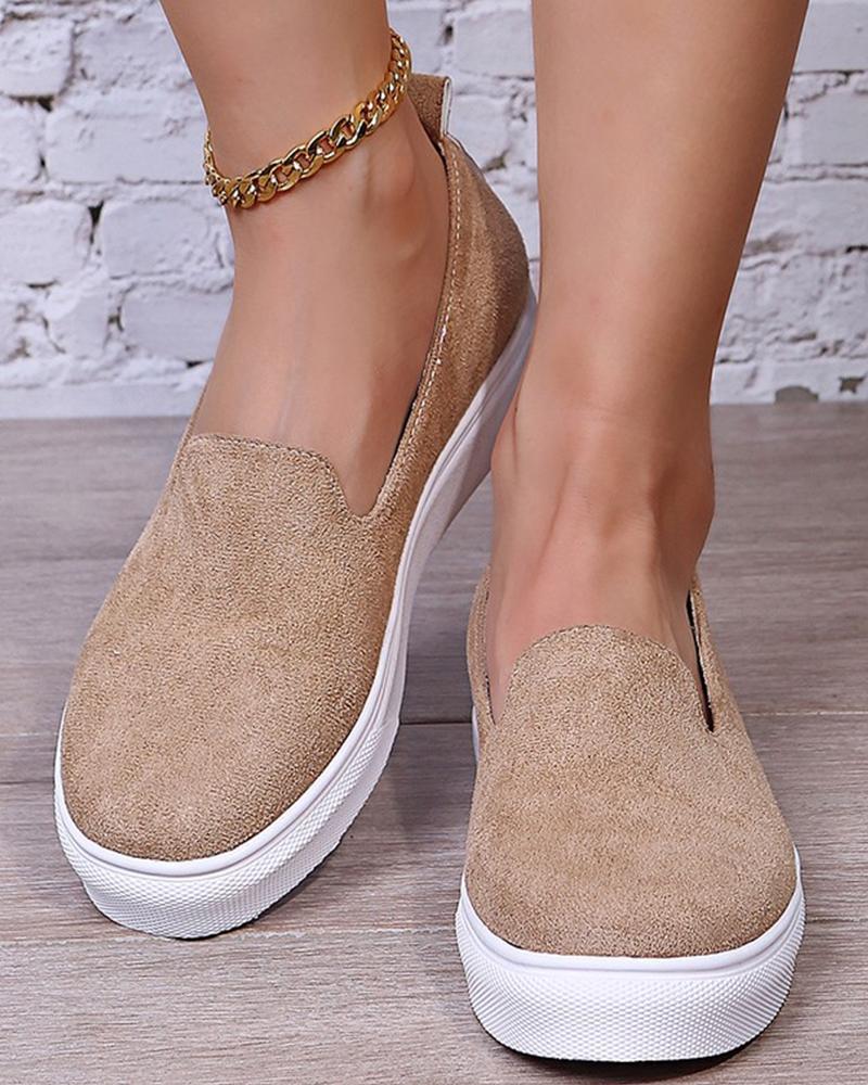

Round-toe Suede Leather Slip-on, Khaki
