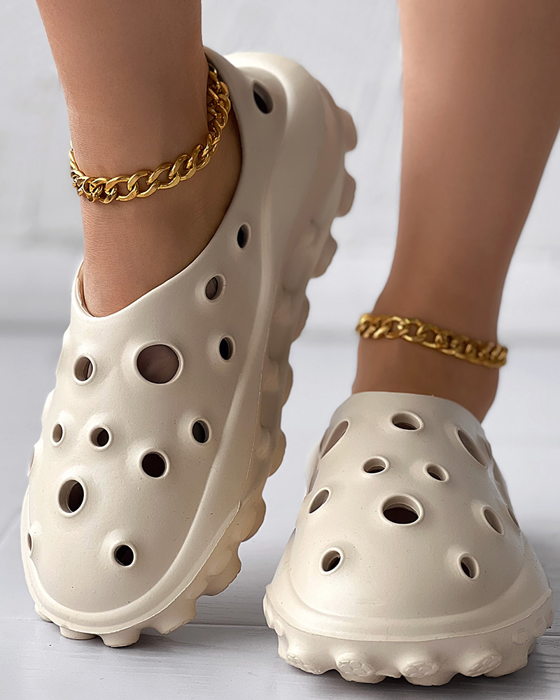 

Hollow Out Soft Clog Slippers, Beige