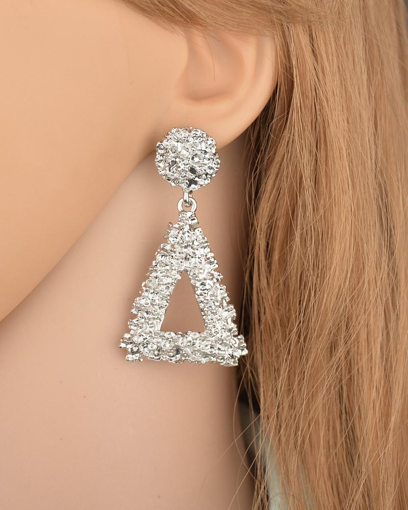 

Triangle Shaped Drop Earrings, Silver