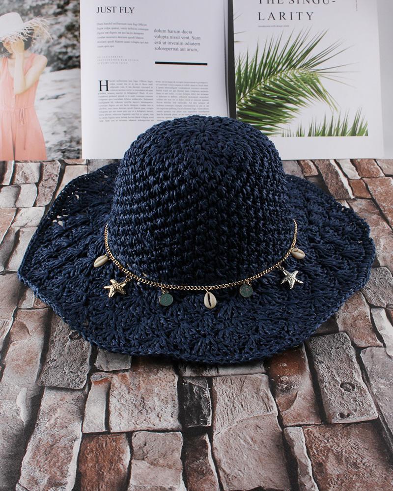 

Beach Sunhat Foldable Straw Hat, Purplish blue