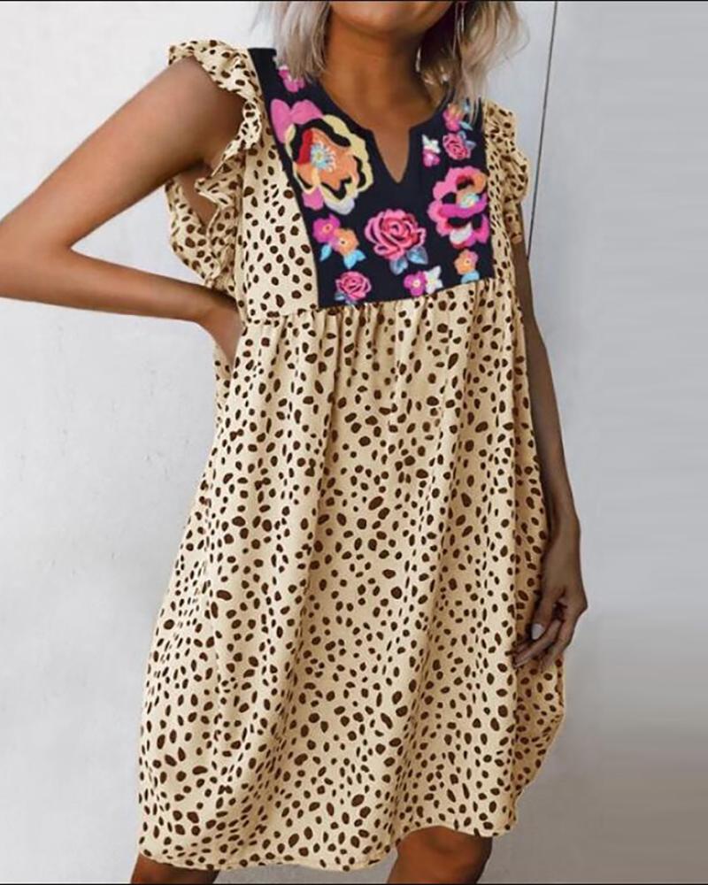 

Cheetah Floral Print Frill Hem Casual Print, Yellow