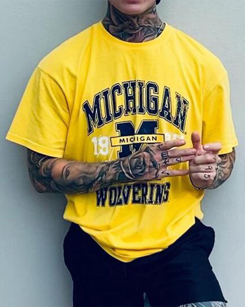 

Letter Print Short Sleeve Loose T-shirts, Yellow