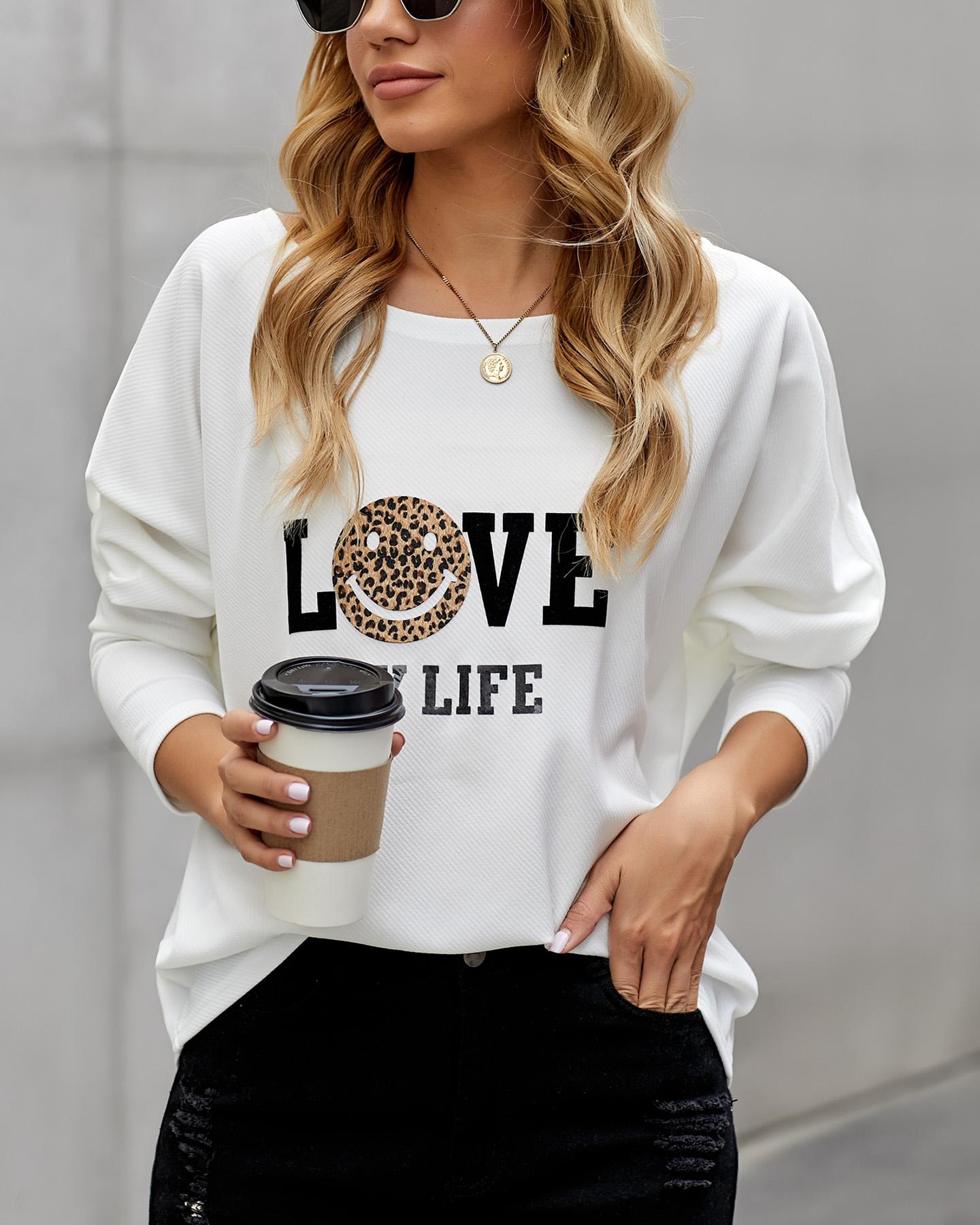 

Letter Cheetah Print Ribbed Top, White