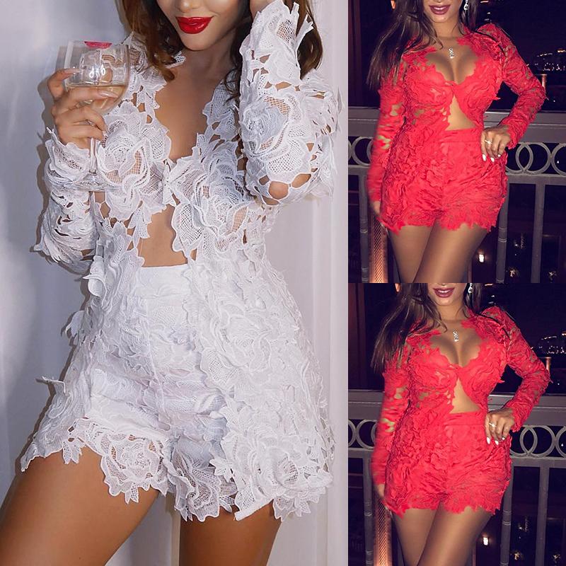 

Sexy Open Front Lace Crochet Short Twinset, Pink