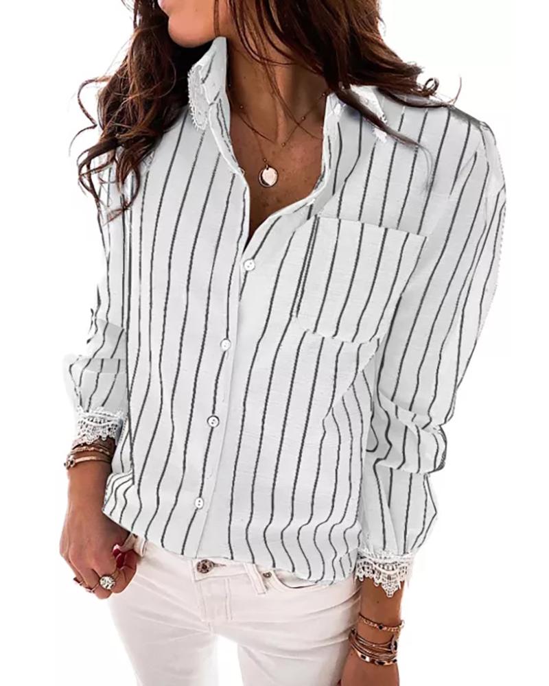

Striped Print Button Front Pocket Design Shirt, White