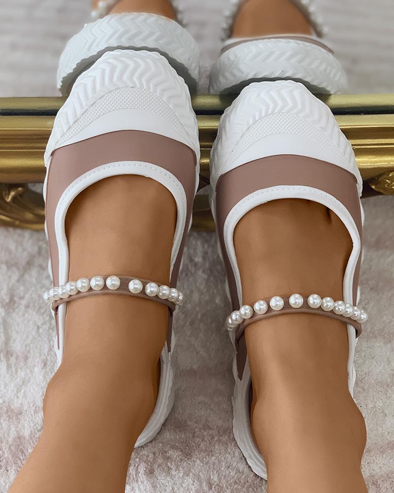 

Beaded Decor Slip On Flats, Khaki