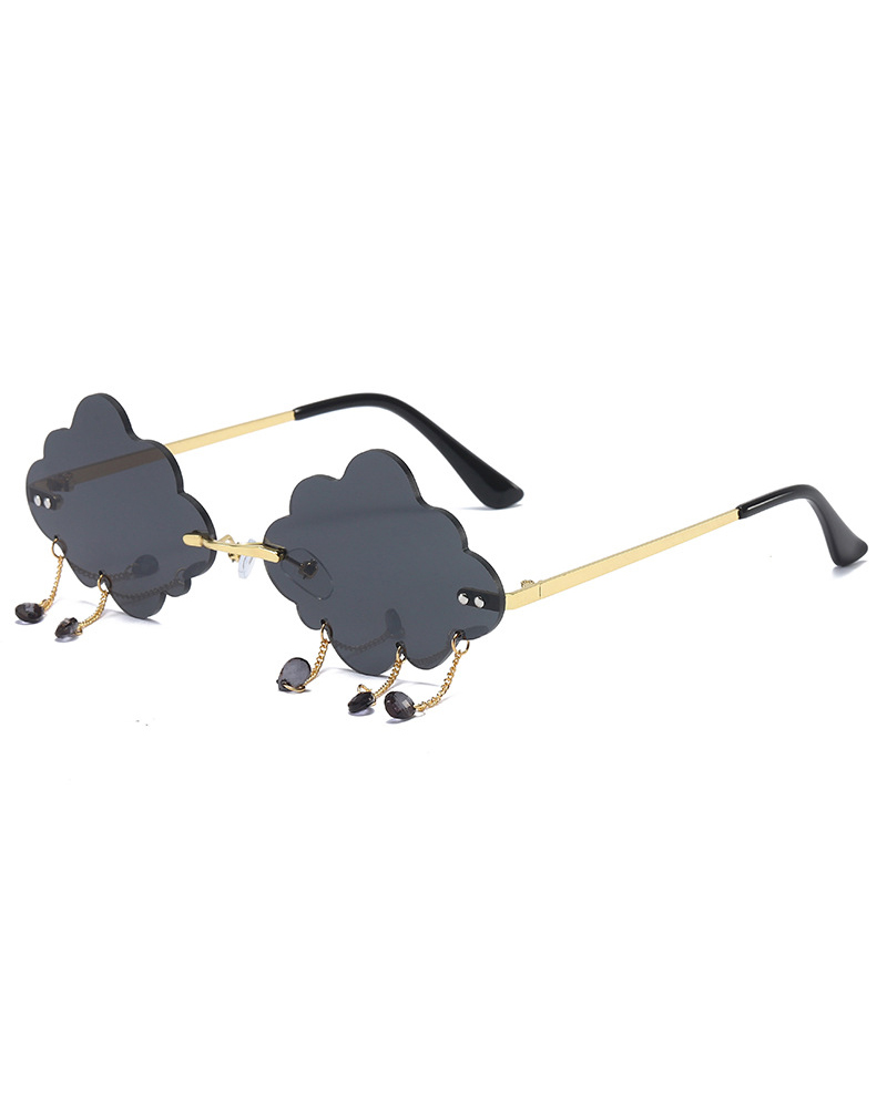 

1Pair Chain Decor Cloud Shaped Rimless Fashion Sunglasses, Black