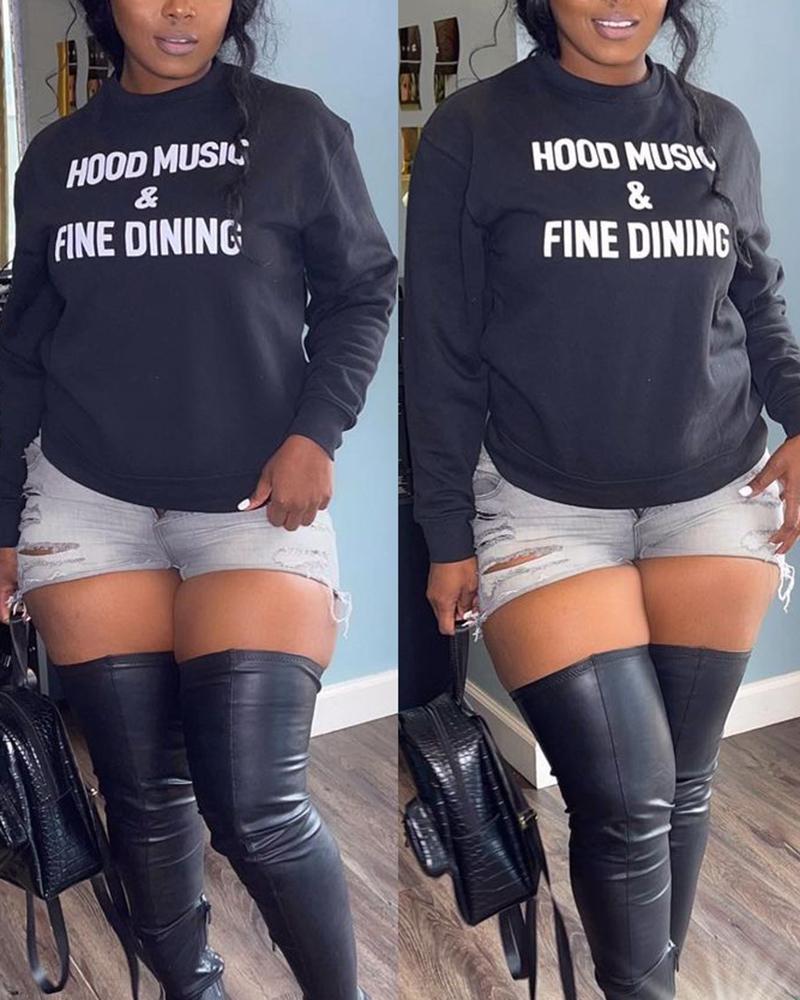 

Hood Music & Fine Doing Letter Print Long Sleeve Sweatshirt, Black