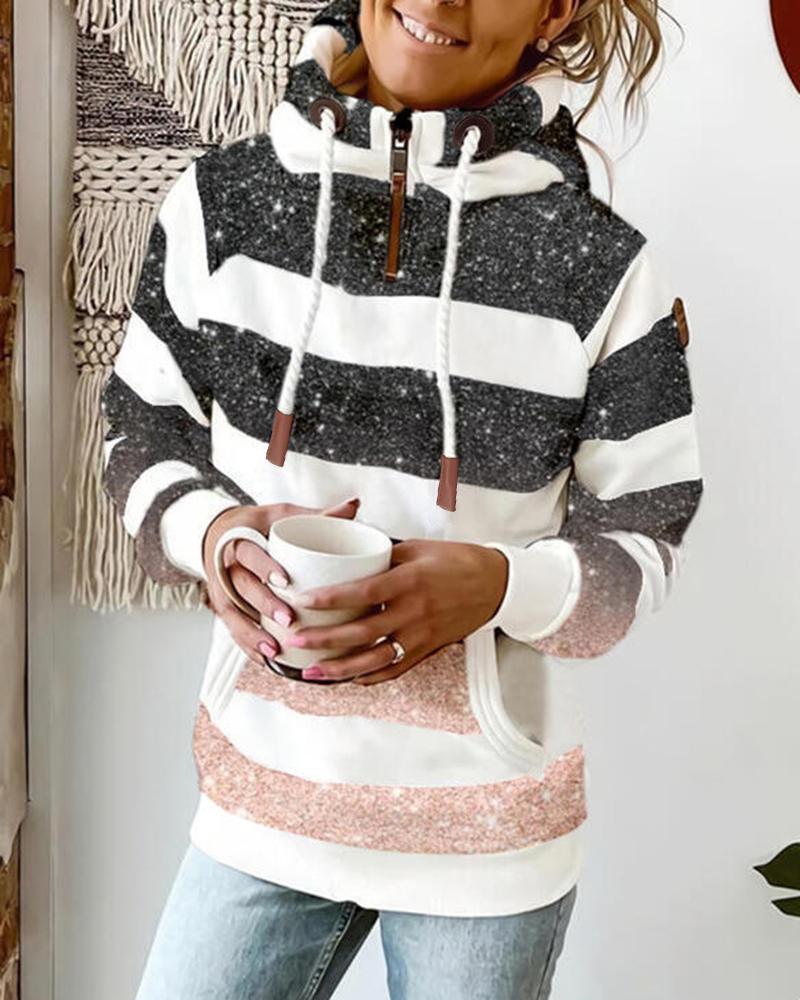 

Striped Ombre Pocket Design Hooded Sweatshirt, Pink