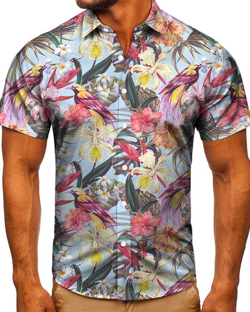 

Floral Hawaii Style Patterns Print Short Sleeve Loose Button-up Shirts, Multicolor