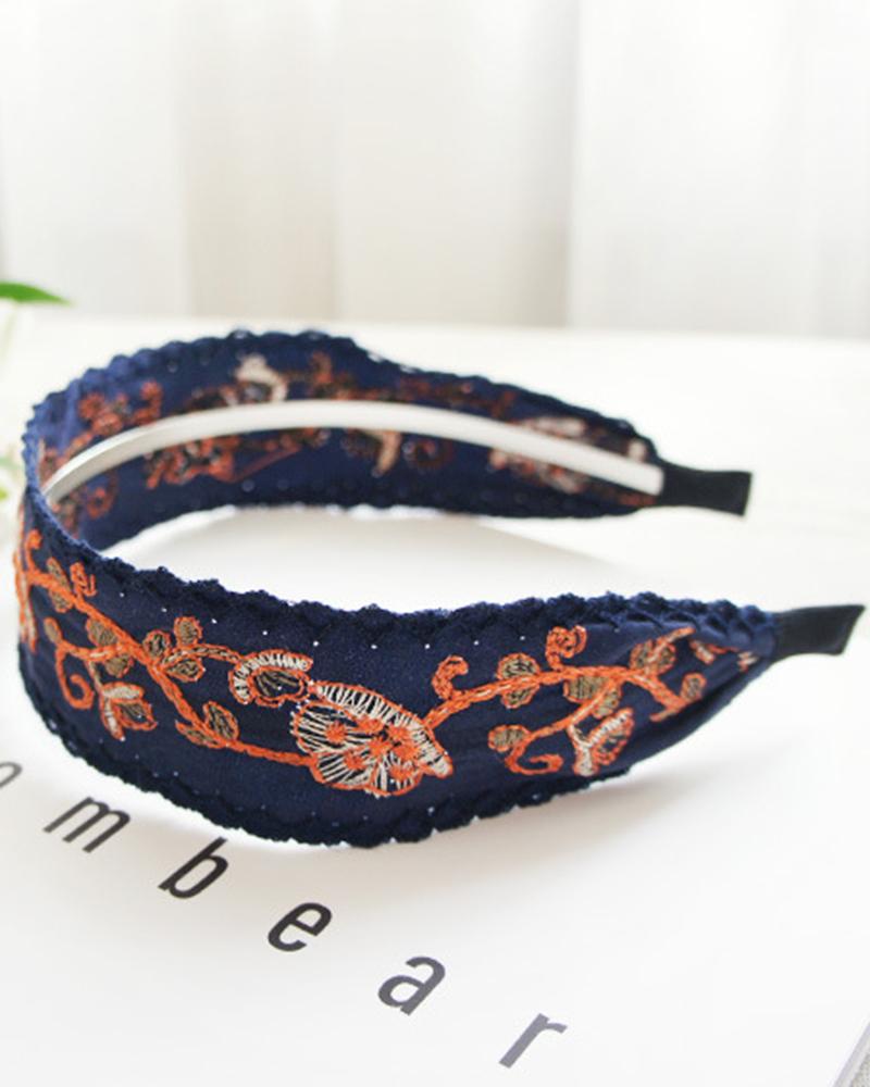 

1pc Tribal Floral Embroidery Heandband, Blue