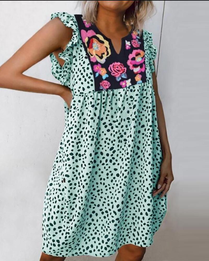 

Cheetah Floral Print Frill Hem Casual Print, Green